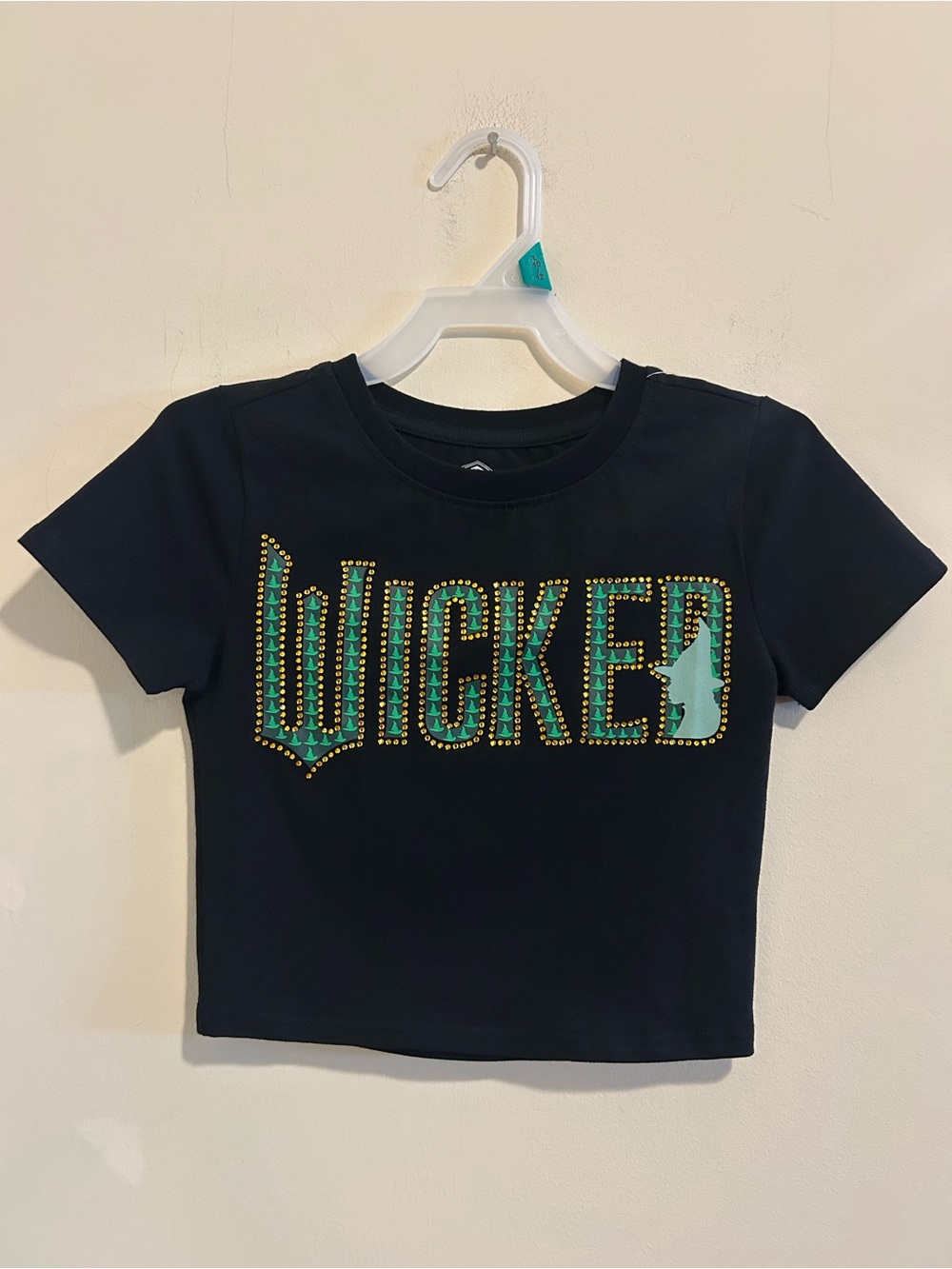 Girls Wicked Crop Tee with Green and Gold Stud Detailing